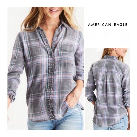 AMERICAN EAGLE OUTFITTERS Boyfriend Fit Button Down  - Burnout - Picture 1 of 15